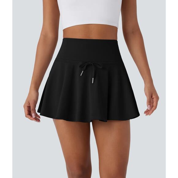 Halara SoftlyZero SoCinched Tummy Control Drawstring Mini Tennis Skirt Blk S - Picture 6 of 8